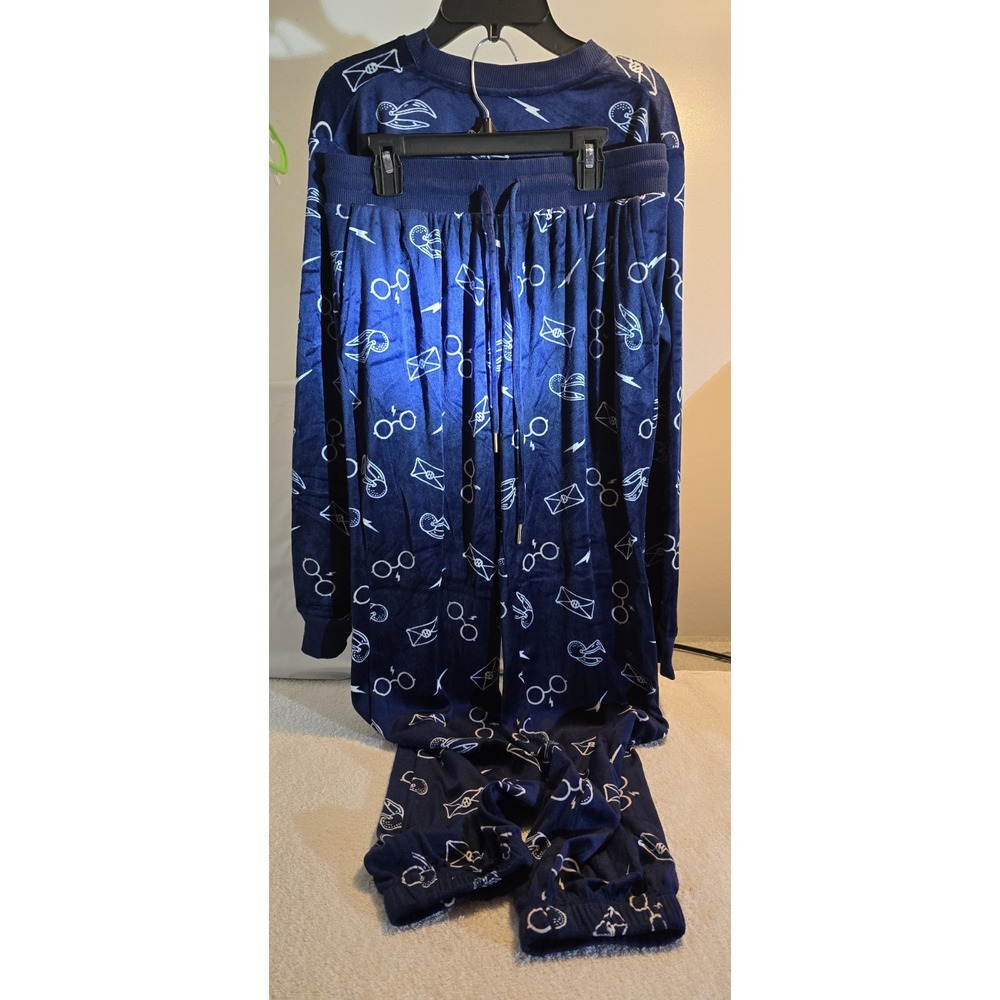 NWT Harry Potter Womem's Wizarding World2 PC Pajama Set S Blue Stretch Fleece - Picture 2 of 4